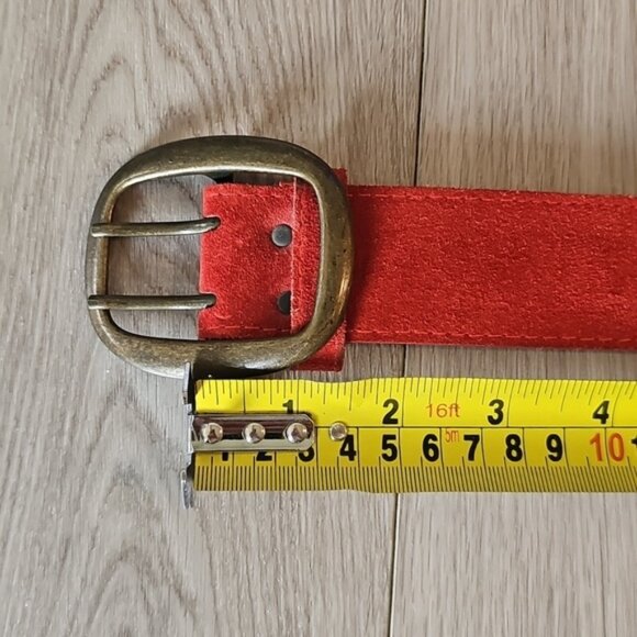 Genuine Red Suede Leather Double Tongue Belt - Picture 5 of 11